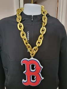 Boston Red Sox Fan Big Chain Necklace 3D Foam Logo Red, Gold, or Blue Chain - Picture 1 of 6