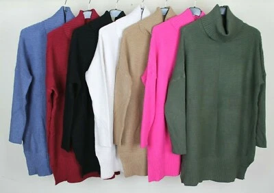 New Ladies Cowl Neck Warm Italian Knitted Casual Ribbed Long Sleeve Jumper - Image 1 of 4