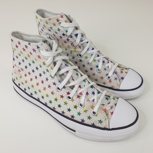 Sneakers alte Converse Junior UK 4.5 bianche multi stelle scarpe da ginnastica in tela