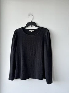 Ann Taylor LOFT Blouse Black Textured Puff Long Sleeve Minimalist Women XL - Picture 1 of 10