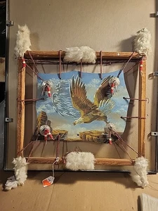 VTG 90s Native American Mandella Painting Leather Hanging Fur Wall Mandell - Picture 1 of 10