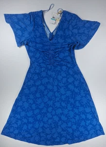 Vestido midi floral acanalado manga acampanalada Michael Kors para mujer, azul griego, 2X - Imagen 1 de 11