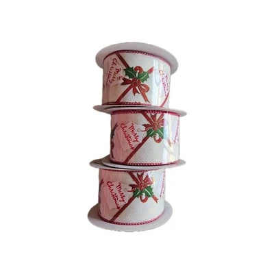 Offray CHRISTMAS Wired Edge ribbon - 2.5" X 10 Yards - 3 Rolls - RED GREEN Gold - Image 1 of 4