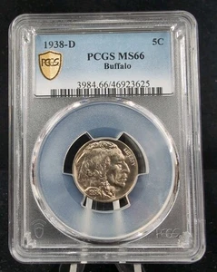 1938-D 5c Buffalo Nickel PCGS MS66 Shield Label #5893 - Bild 1 von 2