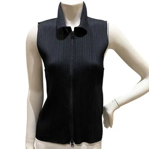 PLEATS PLEASE ISSEY MIYAKE Black Zipper Vest Size 4 - Picture 1 of 7