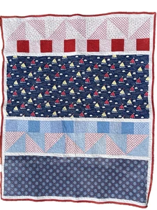 Baby Crib Quilt Sailboats by Surfside Quilters Guild 42 x 52" Nautical - Picture 1 of 8
