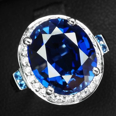 Гламурные кольца из белого золота 925 пробы с овальным королевским синим сапфиром 6,65 карата - Изображение 1 из 4