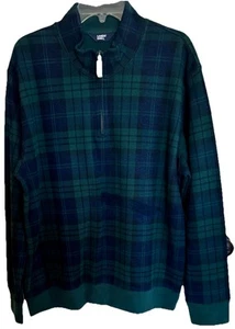 Suéter LANDS’ END Para Hombre Grande Evergreen Tartán Bedford 1/4 Cremallera 100% Algodón Nuevo sin Etiquetas - Imagen 1 de 9