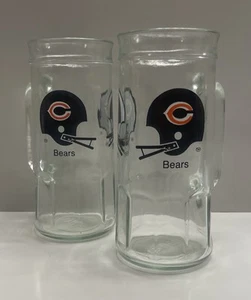 (2) Fisher Vintage Chicago Bears NFL Football Beer Mug Peanut Tall Glass - Navy - Picture 1 of 7