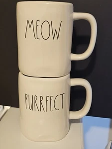 Set of (2) Rae Dunn CAT themed Coffee Mugs - Meow & Purrfect - Picture 1 of 3