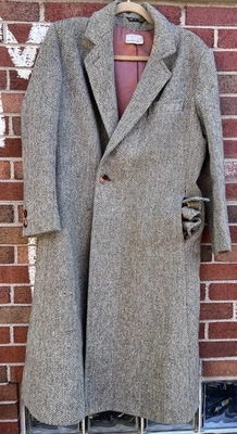 Vintage Harris Tweed Mens Overcoat Wool Made in UK Beige Trench Belted - Image 1 of 4