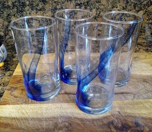 SET of (4) Nautica Home BLUE SWIRL DIMPLED 6" tall Drinking Glasses - Picture 1 of 4