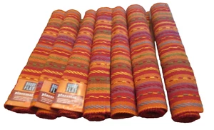 Set/7 Tovagliette Bobby Flay Sangria Tessuto Rigato Rustico Arancione Autunno NUOVE 19"x14" - Foto 1 di 6