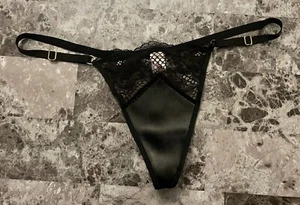 NWT VICTORIA'S SECRET BLACK FAUX LEATHER LACE ADJUSTABLE STRAP V STRING PANTIES - Picture 1 of 5