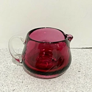 Vintage Cranberry Pink Glass Creamer Swirled With Applied Clear Handle Pontil - Picture 1 of 6