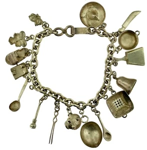 Vintage Sterlingsilber Mexiko Thema 16 Charm Armband 7" Taxco ~ Nachlass ~ Unikat - Bild 1 von 7