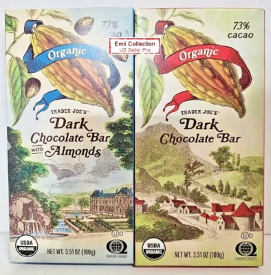 Trader Joe's Organic 73% Cacao Dark Chocolate Bar & with Almonds 3.51oz (2 Bars) - Image 1 of 2