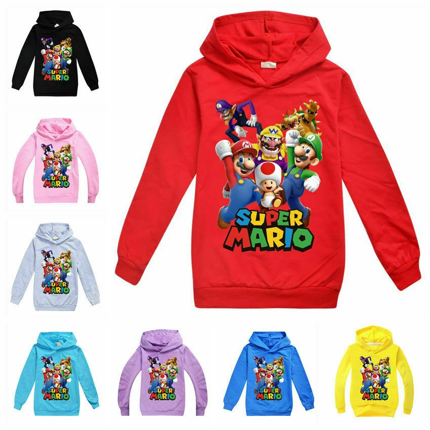 Jungen Mädchen Super Mario Hoodie Shirt Kinder Langarm T-shirt Kapuzenpullover - Bild 1 von 1