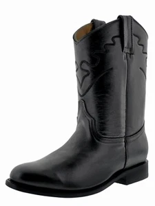 Mens Black Cowboy Western Wear Boots Stitched Leather Casual Roper Size 13.5 - Picture 1 of 5