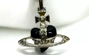 Vivienne Westwood Diamante Heart Necklace Pendant Silver Black Mint w/Pouch Box - Picture 1 of 12