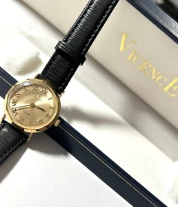 Vicence Italy 18k Gelbgold Uhr schwarz Lederband Quarz BOX Milor GESCHENK - Bild 1 von 12