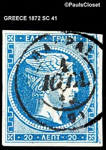 Grecia 1872 SC 41 HERMES 20│BLU PROFONDO SU CARTA BLUASTRA CON ""20" BK UNG IMPERFETTA F/VF - Foto 1 di 2