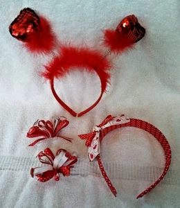 GIRLS HAIR ACC Red Sequin Heartbeat Boppers Headband Regular Hearts Barrettes(2) - Picture 1 of 6