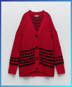 NWTZARASIZE MEDIUM OVERSIZED KNIT CARDIGAN WITH LONG SLEEVES - Picture 1 of 6
