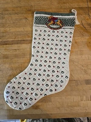 Vtg Quilted Cross Stitch Christmas Stocking Rocking Horse  - Image 1 of 4