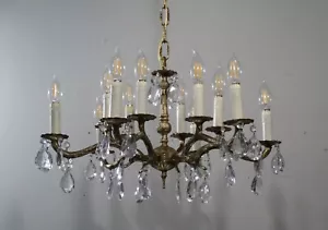 Lámpara de techo antigua vintage de bronce de 12 luces de 2 niveles con cristales - Imagen 1 de 9