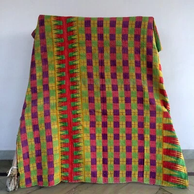 Colcha étnica vintage Kantha dupla feita à mão cobertor de cama Ralli Gudri 1 peça - Imagem 1 de 2