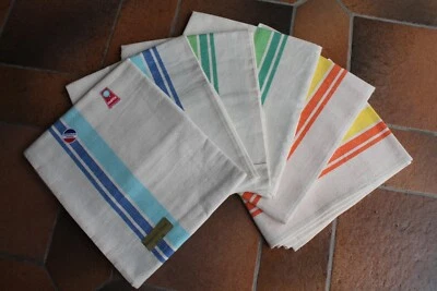 6 torchons anciens neufs-métis-dimensions finies 55 /70-liteaux vert bleu orange - Photo 1/4