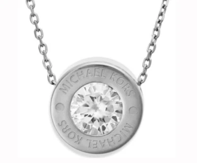 Michael Kors MK Logo Silver Necklace Large Crystal Chip MKJ5341040 + MK GIFT BOX - Image 1 of 4