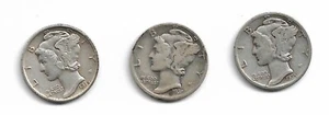 Lot of 3 Mercury Dimes : 1935 1935-D 1935-S - Picture 1 of 2