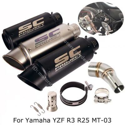 Slip for Yamaha MT-03 YZF R3 R25 Exhaust Tips Black Muffler Mid Link Pipe System - Image 1 of 4