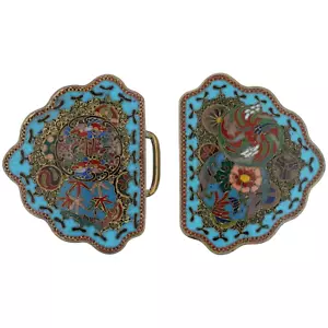 Hebilla de cinturón antigua japonesa Meiji Cloisonne esmaltada - Imagen 1 de 4