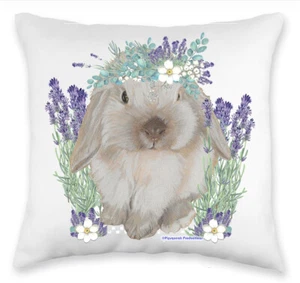 Bunny Floppy Eared Lop Eared Beige Rabbit Floral Throw Pillow, Decorative Pillow - Picture 1 of 2