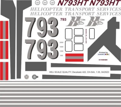 Decal 422 Sikorsky S-64E Skycrane / CH-54A HTS N793HT - Bild 1 von 2