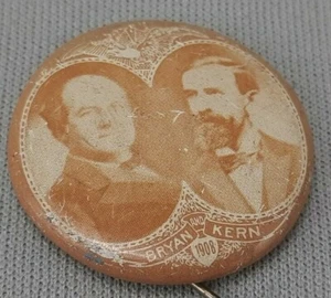 Botón de campaña electoral de 1908 de Bryan y Kern - reproducción de 1972 - Imagen 1 de 6
