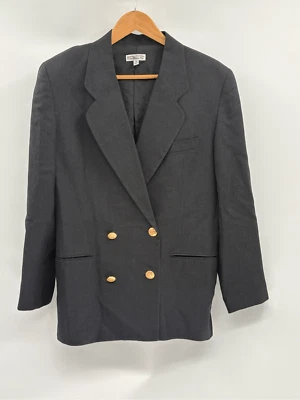 Blazer Talbots Doble Pecho Mezcla de Lino Mujer Talla 12 Negro Dorado Botón Foto 1 de 4