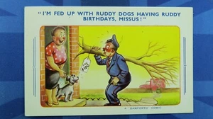 Vintage Bamforth Comic Postcard 1961 Dog Birthday Postman GPO Morris Minor Van - Picture 1 of 2