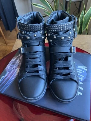 YSL SAINT LAURENT PARIS SL/18H BLACK LEATHER HIGH TOP STUDDED SNEAKER SZ 6.5 - Image 1 of 4