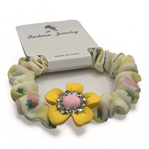 Floral Yellow Hair Scrunchy Elastic Hair Bands for Women or Girls Hairs - Picture 1 of 3