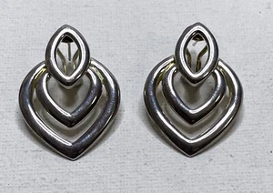 Sterling Silver Large Double Open Heart Earrings Clip on Omega Back (Jew-136) - Picture 1 of 3
