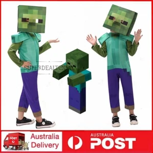Kids Boys Zombie Minecraft Cosplay Halloween Costume Book Week Party Birthday - Picture 1 of 10
