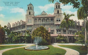 Postcard Kingston Jamaica Myrtle Bank Hotel exterior handcolored unused - Picture 1 of 1
