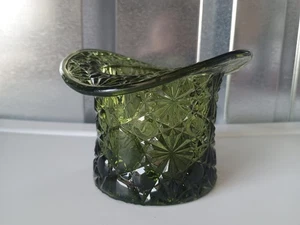 Vintage Indiana Glass Avocado Green Top Hat Candy Dish Vase Starburst 3.25" - Picture 1 of 9