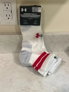 BRAND NEW WITH TAGS UNDER ARMOUR MENS SOCKS 3 PACK WHITE MULTI COLOR SIZE 13-16 - Picture 1 of 4