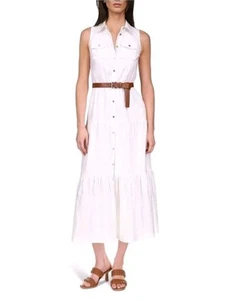 Michael Kors Women's Linen Slub Tiered Maxy Dress White L55012 Size Large - Picture 1 of 4