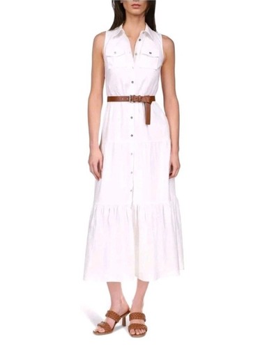 Abito donna Michael Kors lino slub a strati maxi bianco L55012 taglia large